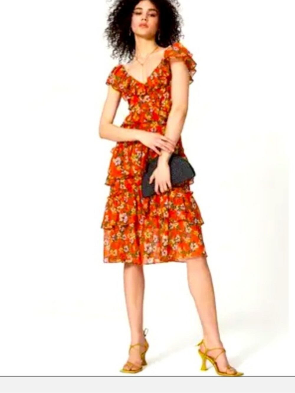 Marissa Webb Collective Magnolia Bouquet Floral Ruffle Orange Dress Size 2